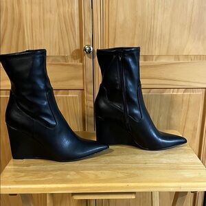 Women’s Black Wedge Ankle Boots with Pointed Toe